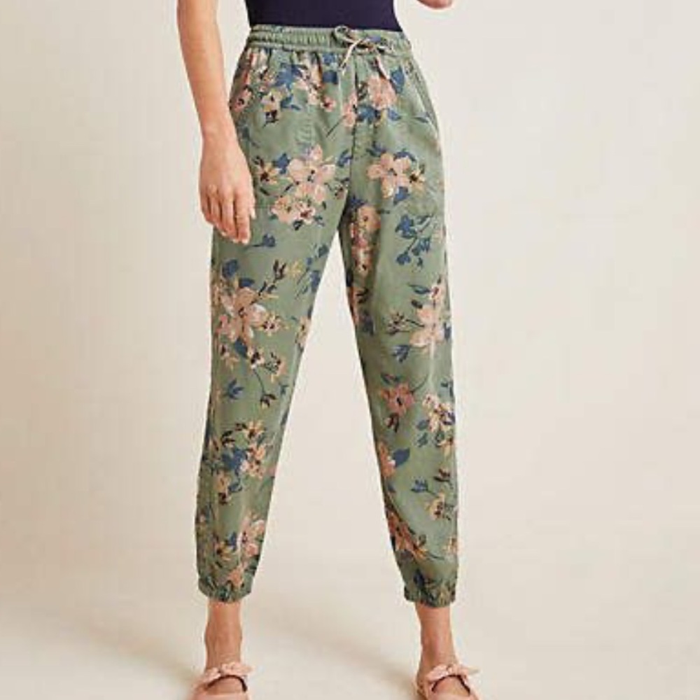 Anthropologie Green Floral Orana Jogger